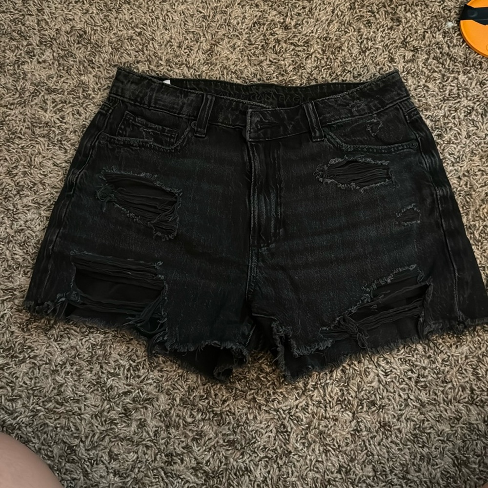 american eagle black denim mom shorts